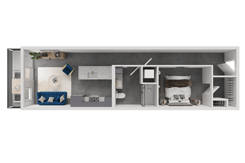 Floor plan for 1 bed, 1 bath, 638 sqft
